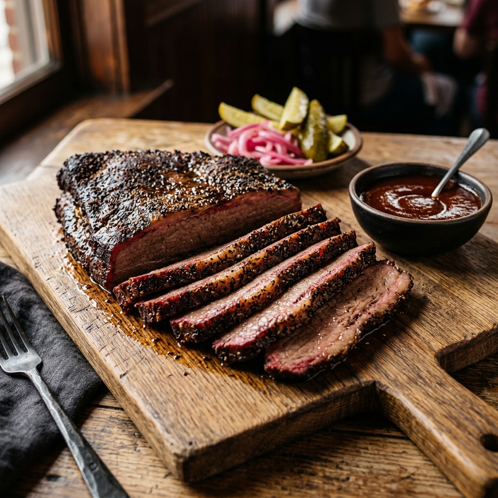 Slow-Smoked Brisket with peppery bark